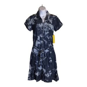 Spense Women Tie Dye denim Dress Sz. Sm button front Ruffle bottom NWT